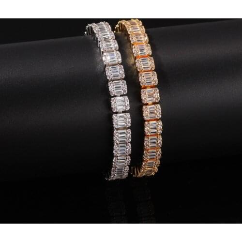 Gold Silver Color Fashion Mens AAA+Zircon Copper Bracelets Ladder Cubic Hip Hop Bracelet Personality Trend Men Jewelry Gifts