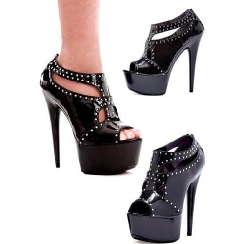 Fashionable PU Leather Punk Rock Sexy Rivets Style 15CM High Heel Platforms Sandals Star / Model Shoes, Sexy Party Heels