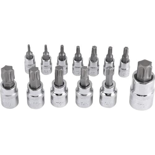 13Pcs Male Female Torx Bit Set 1/4 3/8 1/2 inch Drive Torx Socket Set Torx Star Socket Bit Set Sockets with plastic Storage Case