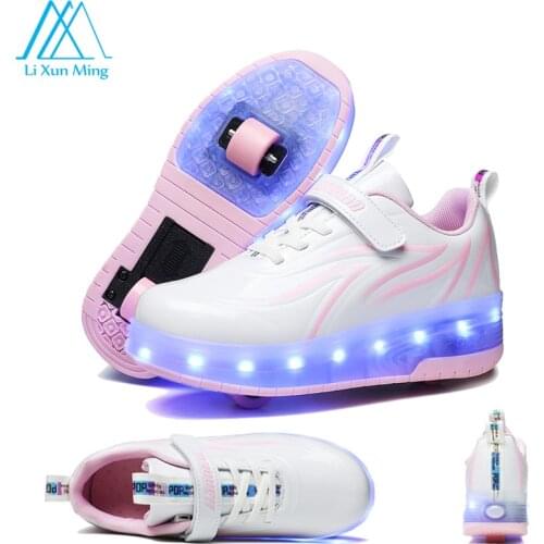 New Fashion Childrens Luminous Sports Shoes, Lightweight Inline Skates, LED Color Luminous Shoelaces, Wheel Skating High Heels