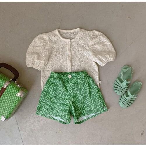 2021 new girls lace shirt cotton linen summer short sleeve kids top