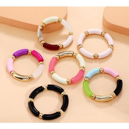 2021 New Fashion Metal Charm Bracelet Muticolor Personalized For Men Women Round Acrylic Bead Elastic Beaded Bangle Jewelry Gift