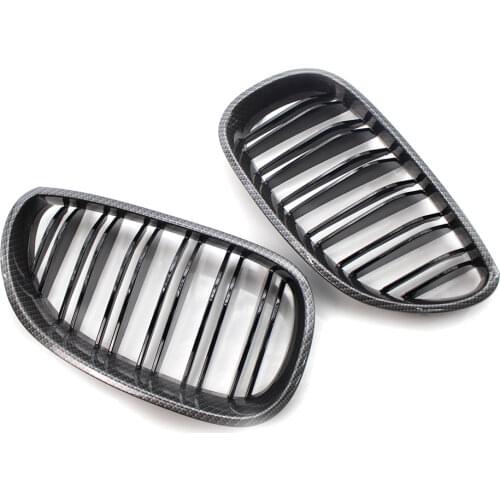 A Pair Carbon Fiber Front Kidney Grill Grills Double Slat Grille for BMW E60 E61 M5 5 Series 2003-2010 Auto Accessories