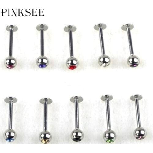 PINKSEE 10 Pcs/Lot Mixed Colors Rhinestone Crystal Steel Ball Labret Lip Bar Body Jewelry Piercing