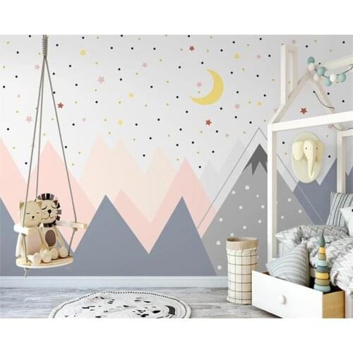 Beibehang Customized Nordic hand-painted geometric mountain modern childrens room starry sky background wallpaper