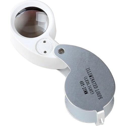 Portable Full Metal Movable Handle 25mm Pocket Mirror Foldable Portable Magnifying Glass with Key Chain 40X