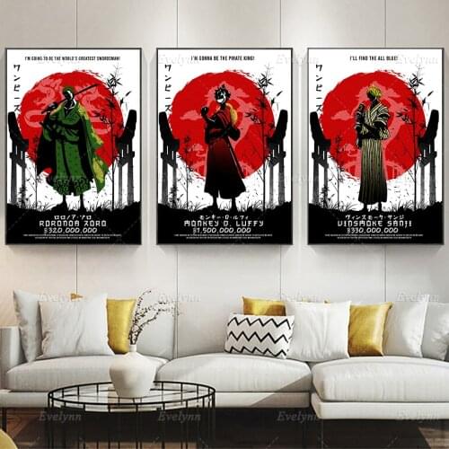 One Piece Anime Poster Luffy, Zoro ,Sanji Modern Canvas Nordic Wall Art Print Modular Pictures For Living Room Decor Paintings