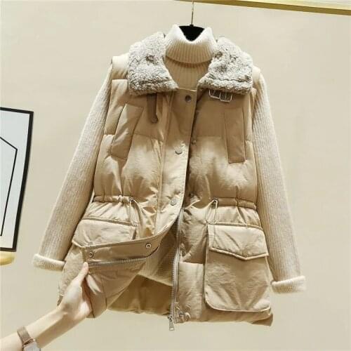 Furry Collar Down Cotton Vest Womens Short All-Match Autumn Winter Sports Ladies Jacket Keep Warm Thicken Cotton Female Vest