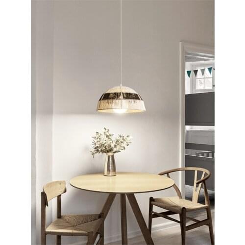 Nordic hemp rope iron pendant lights restaurant kitchen lamp single tea room hand-made retro bar Japanese bedroom pendant lamps