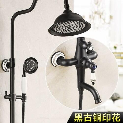 Bathroom Black Oil Paint Solid Brass Bathtub Shower Set Wall Mounted 8" Rainfall Shower Mixer Tap Faucet 3-functions Mixer Valve