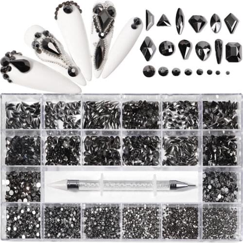 1Boxed Nail Art Rhinestones Holo Flat Shaped Elongated Teardrop Rectangle Colorful Stones for Manicurists 3D Nails Decoration