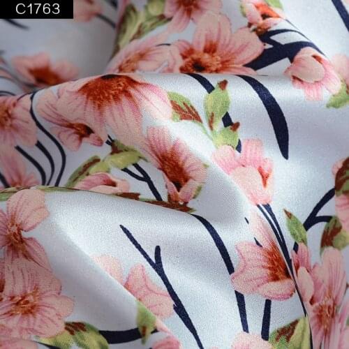 HYSK 100% silk crepe satin fabric meadow vintage flower custom digital print woven wholesale charmeuse material for dress C1761