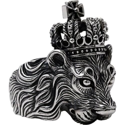 Steampunk Vintage Gothic Ring For Men Stainless Steel Jewelry An Crown Lion King Rough Finger-ring Engagement Men Accessories