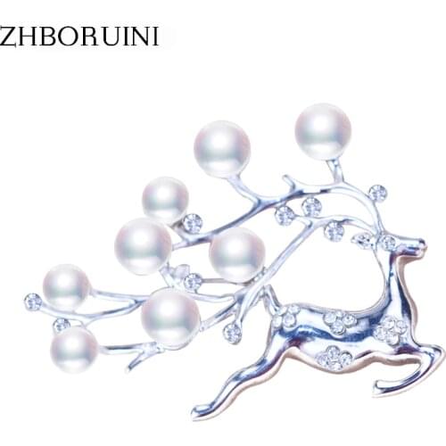 ZHBORUINI 2019 New Natural Pearl Brooch Elk Deer Pearl Breastpin Freshwater Pearl Jewelry For Women Christmas Gift Accessories