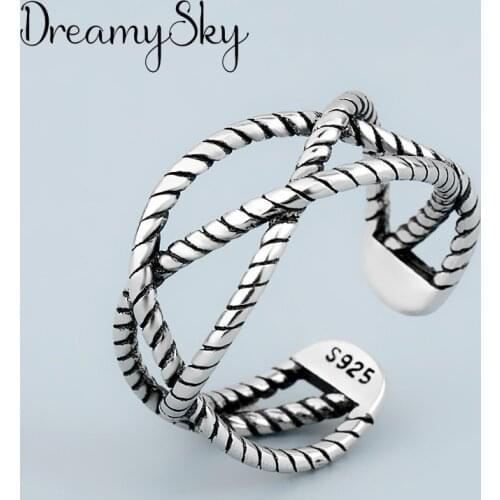 Bijoux Fashion Real Silver Color Chains Rings for Women Boho Adjustable Antique Rings Anillos