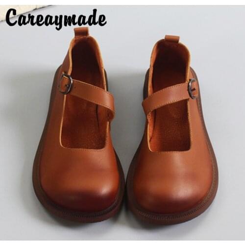 Careaymade-Genuine Leather original handmade womens shoes are retro single shoes,comfortable shallow mouth big head shoes