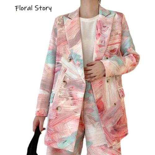 FLORAL STORY Women Long Sleeves Elegant Blazer Spring & Autumn Fashion Printed Casual Chic Outwear Office Lady Coat