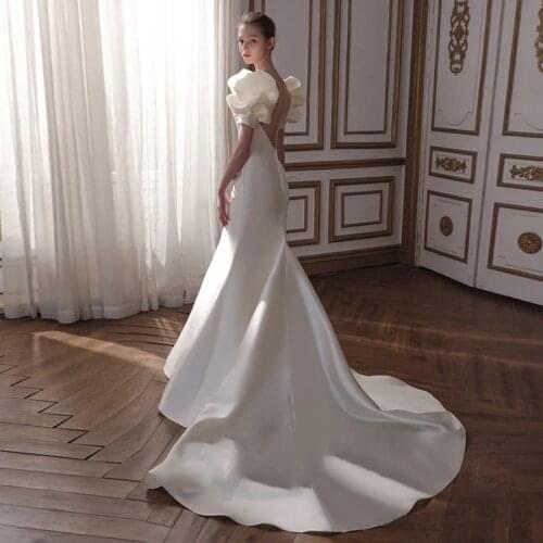 White Party Dress Women Deep V Neck Puff Sleeve Elegant Mermaid Formal Dresses 2022 Sexy Prom Gown Party Dress Female CX2184