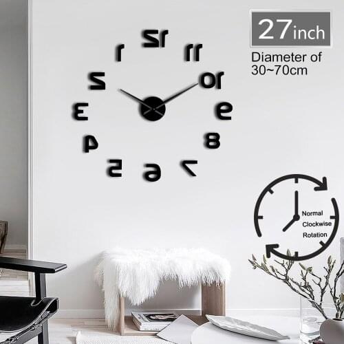 1Piece Giant Wall Clock 3D Mirror Effect Wall Sticker Backwards Reverse DIY Large Number Wall Clock DIY Huge Wall Watch Decor