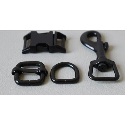 10 sets metal buckle adjuster buckle D ring metal dog clasp handmade puppy Collar leash set harness Dee Rings 15mm bag -black
