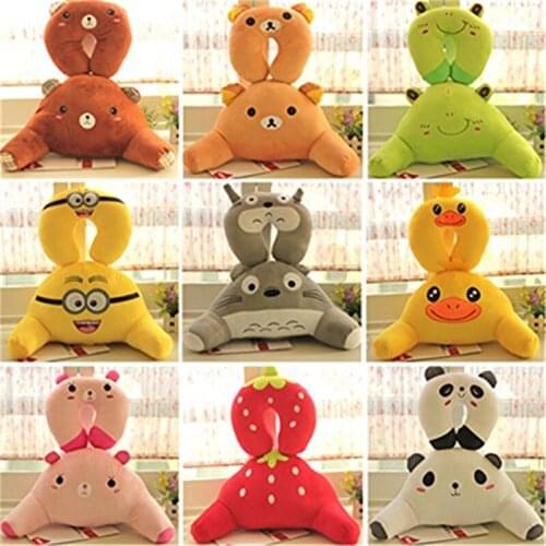 2Pcs/Set Soft Cute cartoon Animal plush doll Waist Support pillow cushion+U-shaped neck pillow for Car Sofa Bed Pillow Cushion