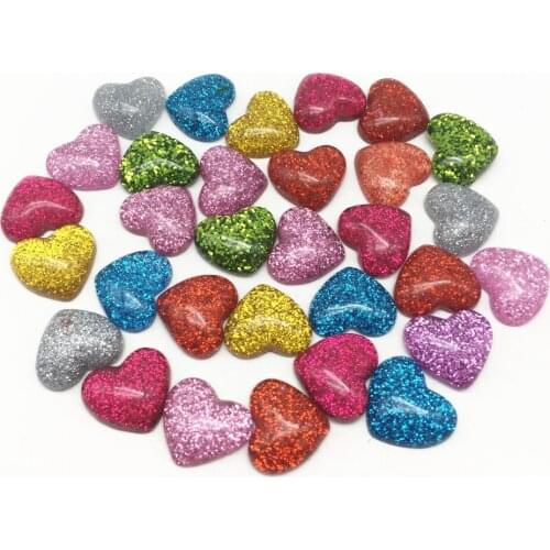 50pcs 16X14mm Mixed Resin Glitter Heart Flatbacks Cabochons Embellishments For Cardmaking DIY Wedding Christmas Sparkle Crafts