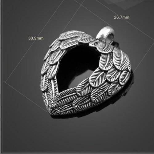 High quality 50 PCS/Lot 30.9mm*26.7mm diy accessories tibetan silver open heart with feathers charms pendants for necklaces