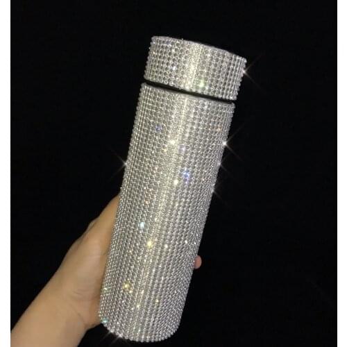 500ml Sparkling Thermos Bottle Stainless Steel Smart Temperature Display Vacuum Flask Insulated Tumbler Diamond Water Bottle