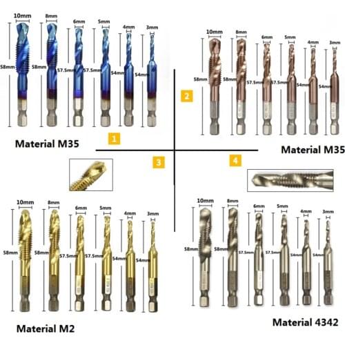 6 Pcs 1/4 Hss Hss Hss Hss Metric Tap Drill Bits Trapezoidal Spiral Hand Screw Taps M3 M4 M5 M6 M8 M1o Tap Sets