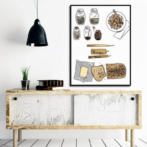 Bread French Fries Foods Canvas Painting Abstract Home Decoration Posters and Prints Vintage Art Wall Picture for Kitchen Room