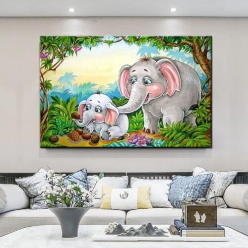 5D Diy Diamond Painting Cartoon animals Mother and child elephant Full Square Embroidery Mosaic children Home Decoration gift
