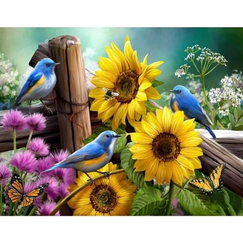 Full Square/Round drill diamond Painting birds on sunflower 5D DIY diamond embroidery Rhinestones mosaic Decoration