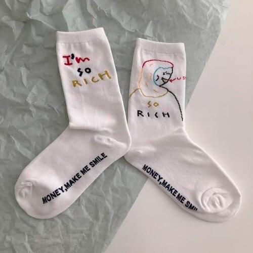 Asymmetrical Socks Women Crew Socks Ins Tide Street Novelty Socks Cute Japanese Funny Socks White Cartoon Cute Socks Harajuku
