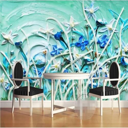 Beibehang Wallpaper Home Decor Background Wall Paper Photography Light Blue Flower Oil Relief Hotel Bathroom Large WallPaper