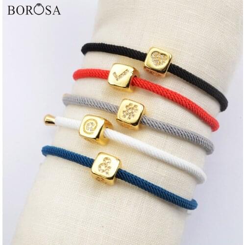BOROSA Gold Cube Symbol Beads Charms Bracelet Women CZ Micro Pave Metal Beads Rope Bracelets Handmade Bracelets for Men WX1336-B