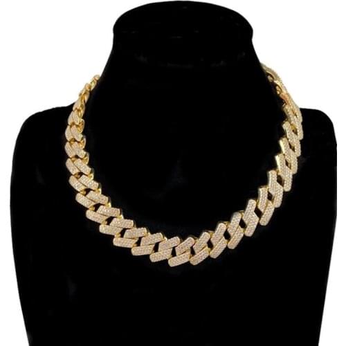20mm Miami Box Big Clasp Cuban Link Chain Gold Color Necklace Iced Out Cubic Zirconia Bling Hip Hop Chain for Men Jewelry