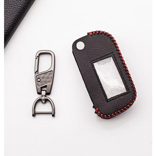 Fashion Men Carrying 100% Leather Key Case for Starline A93 A63 A39 A93 4 buttons Folding Car Flip Remote Fob Case Cover