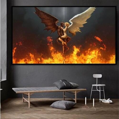 Devil and Love Angel Black and White Angel Wings Canvas Painting Posters Prints Wall Art Pictures Living Room Home Decor Cuadros