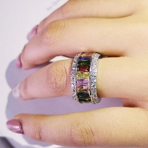 Colorful cubic zircon wedding eternity band ring for women fashion jewelry Valentines Day gift wholesale R4879