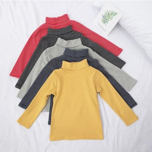 Childrens Cotton T Shirt 2019 Autumn Winter New Toddler Girls Striped Turtleneck T Shirts Kids Boys Bottoming Tee Shirt Top Tee