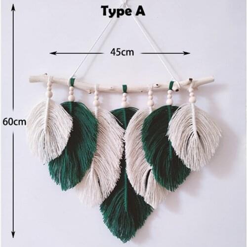 Hot Studio Clothing Home Photography Props Gift Boho Decoration Macrame Leaf Feather Wall Tapestry Headboard Green Decor