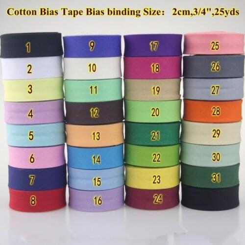 Cotton Bias Fold Tape Webbing Flange Piping Trim Binding Covered Insertion Tap Sewing Textile Clothes Ribbon 2cm 25 yard