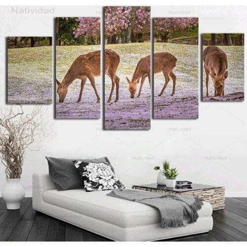 Canvas Wall Art Pictures Unframed Kitchen Restaurant Decor 5 Pieces Animals Deer Prairie Landscape Living Room Hd Printing