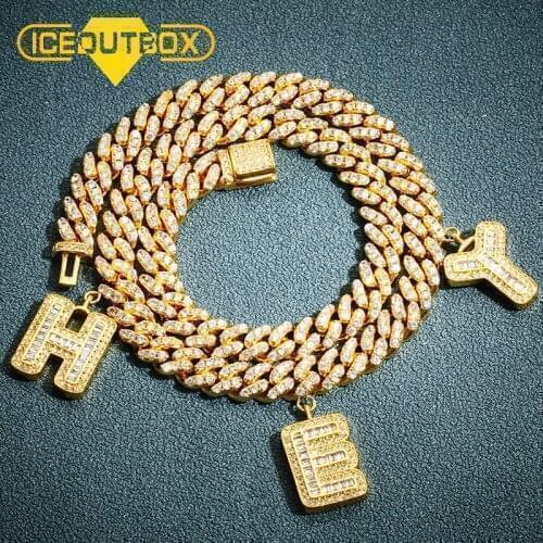ICEOUTBOX Custom Name S-Link Miami Cuban Link 12mm Letter Necklace Full Bling Punk Chain For Women Mens Personalizied Jewelry