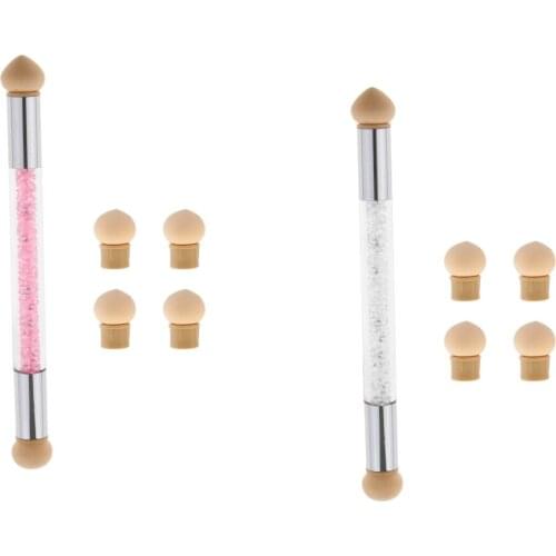 Nail Art Brush, Dual Tipped Ombre Nail Art Sponge Brush For DIY Gradient Blooming UV Gel Nails - White & Pink