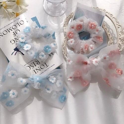 Korean Version Of The Big Bow Hairpin Hair Ring Pink Blue Embroidery Spring Clip Large Intestine Hair Ring Girl Hair Accessories