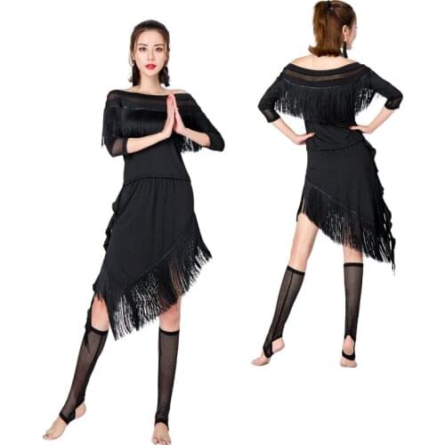 Latin Dance Costume For Women Large Size 3XL Dance Practice Suit Ballroom ChaCha Performance Clothing Tassel 2-piece Top + Skirt