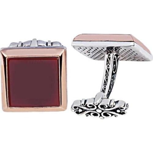 Silver Agate Stone Square Cufflinks