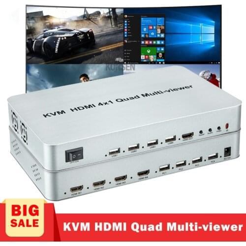KVM 4X1 HDMI Quad Multi-viewer 4 Port HDMI KVM Switch HDMI Quad Multi-viewer for Share Monitor USB Keyboard Mouse for Laptop PC