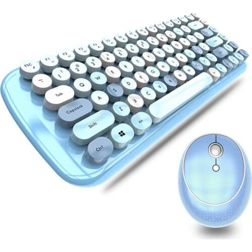 Cute Mini Wireless Bluetooth Keyboard Mouse Kit Cute Steampunk 2.4G Wireless Mouse Mixed Color Round Retro Colorful Keyboard